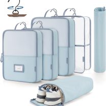 BAGSMART Hanging Packing Cubes for Travel, 6 Set Clear Waterproof Packing Cubes for Suitcases, Storage Organizer for Hanging Closet with Zipper, Handles and Hook Sky Blue