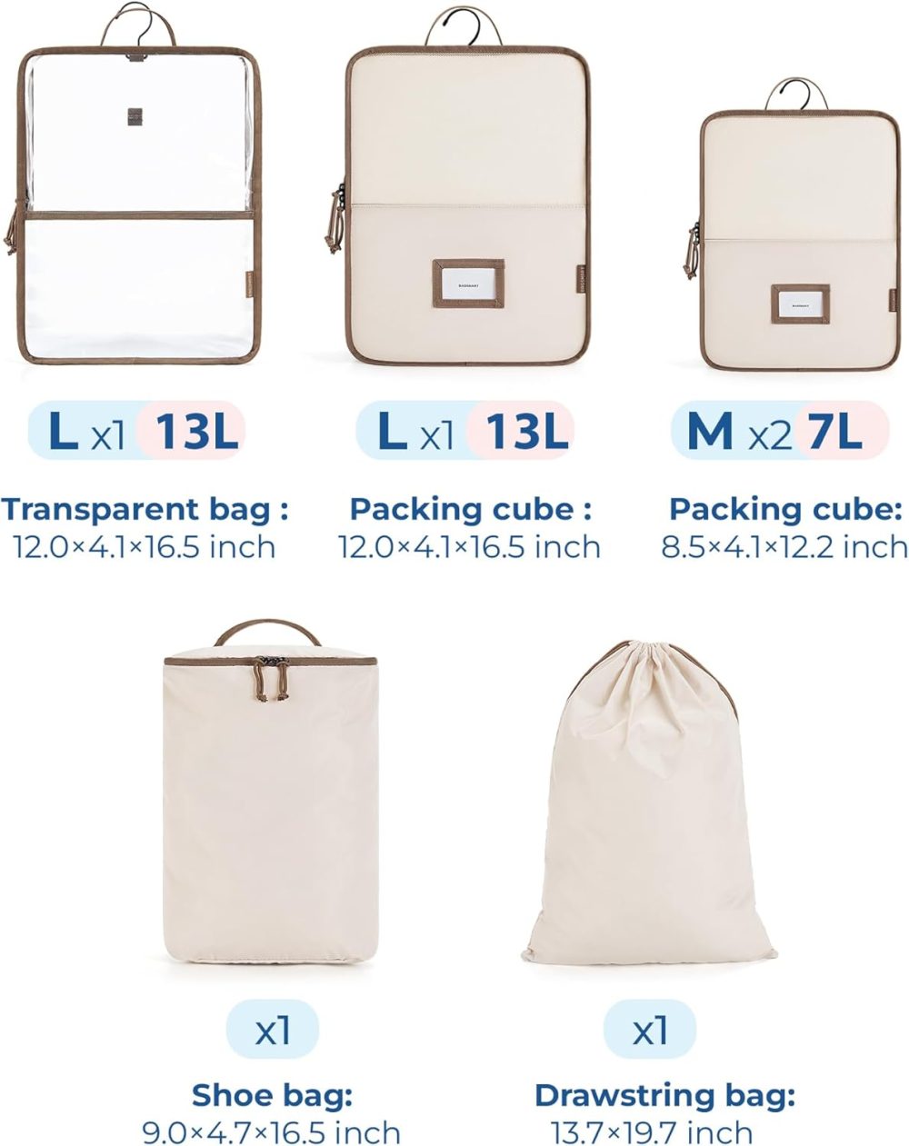 BAGSMART Hanging Packing Cubes for Travel, 6 Set Clear Waterproof Packing Cubes for Suitcases, Storage Organizer for Hanging Closet with Zipper, Handles and Hook Sky Blue - Image 5