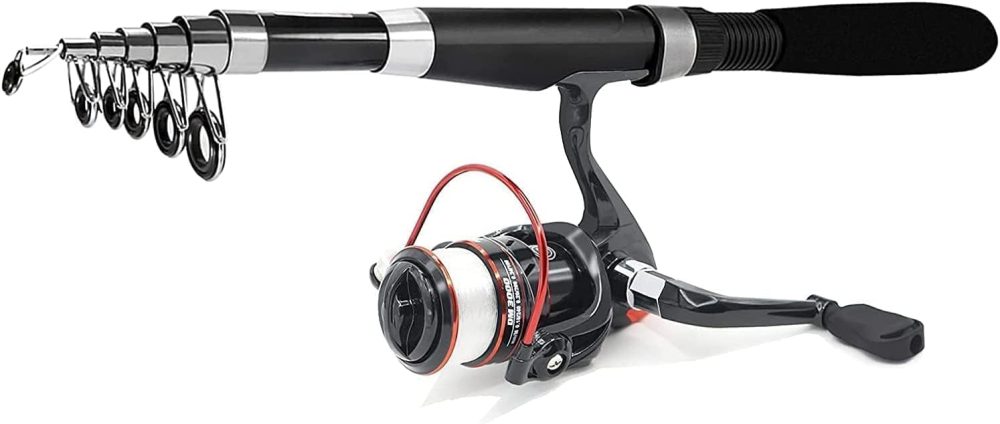 Fishing Pole Combo Set,2.1m/6.89ft 2PCS Collapsible Rods 2PCS Spinning Reels Lures Set Carrier Bag Carbon Fiber Telescopic Fishing Rods Sea Saltwater Freshwater Kit Fishing Rod Reel Combos - Image 3
