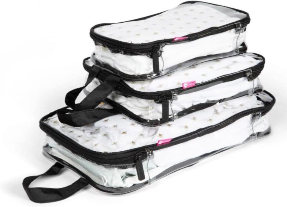 MIAMICA 3-Piece Packing Cubes, Black Bee Clear Design – Includes Small, Medium and Large Suitcase Organizers with Durable Design