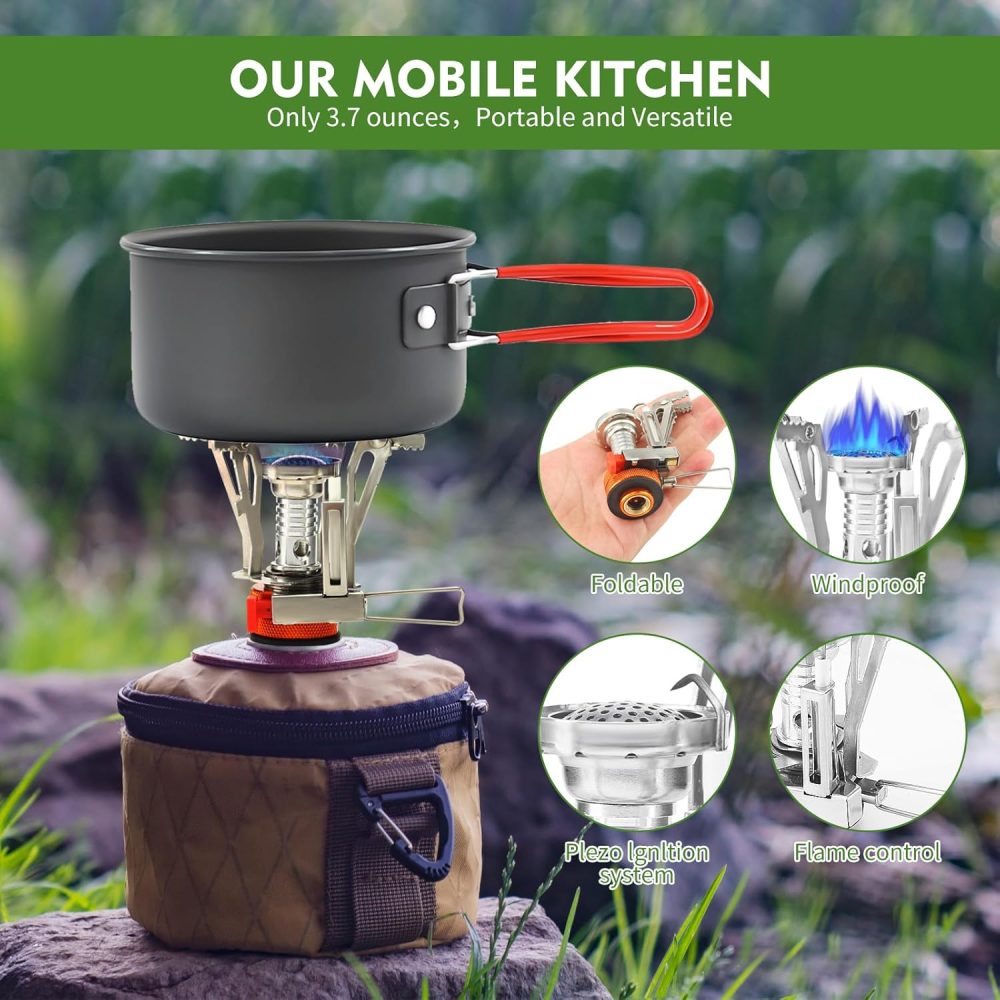 Portable Camping Stove Backpacking Stove, Specialized Camping Stove with Piezo Ignition Stable Support Wind-Resistance, Camp Stove for Camping Hiking&Outdoor Adventure Cooking - Image 3