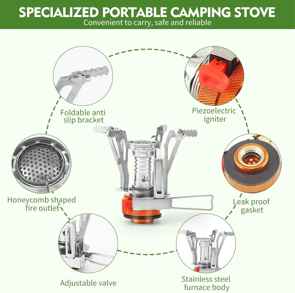 Portable Camping Stove Backpacking Stove, Specialized Camping Stove with Piezo Ignition Stable Support Wind-Resistance, Camp Stove for Camping Hiking&Outdoor Adventure Cooking - Image 4